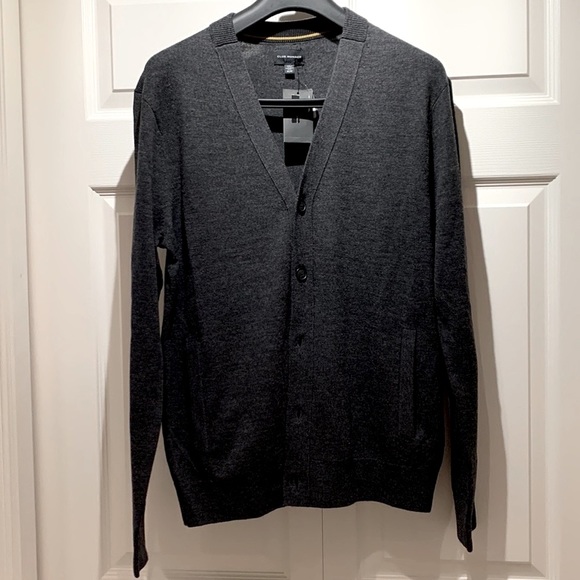 New Men/women 100% wool dark grey cardigan Club Monaco side pockets size M - Picture 2 of 10